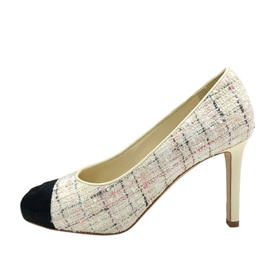 Chanel CHANEL pumps shoes tweed fabric ivory pink black Coco mark