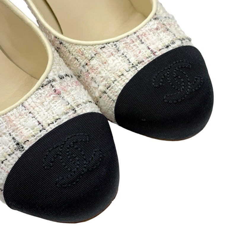 Chanel CHANEL pumps shoes tweed fabric ivory pink black Coco mark