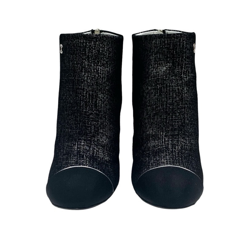 Chanel CHANEL boots, short boots, shoes, leather, fabric, black, silver, coco mark, glitter