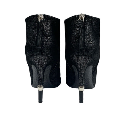 Chanel CHANEL boots, short boots, shoes, leather, fabric, black, silver, coco mark, glitter