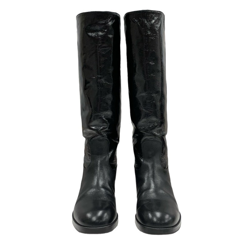 Chanel CHANEL boots, long boots, shoes, leather patent, black, coco mark