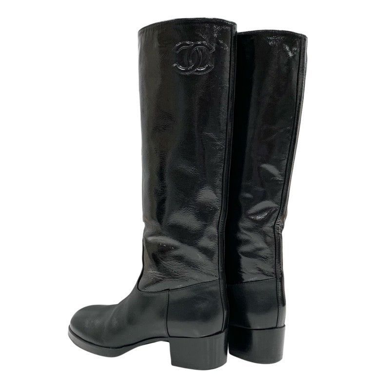 Chanel CHANEL boots, long boots, shoes, leather patent, black, coco mark