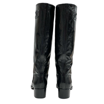 Chanel CHANEL boots, long boots, shoes, leather patent, black, coco mark