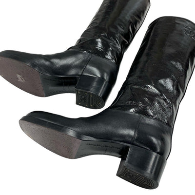 Chanel CHANEL boots, long boots, shoes, leather patent, black, coco mark