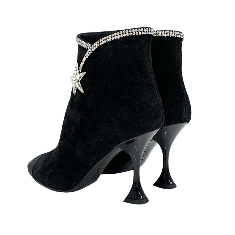 Chanel CHANEL boots, short boots, shoes, suede fabric, black, rhinestone star