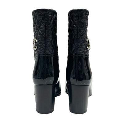 Chanel CHANEL boots, short boots, shoes, patent leather, black, silver, coco mark, matelasse