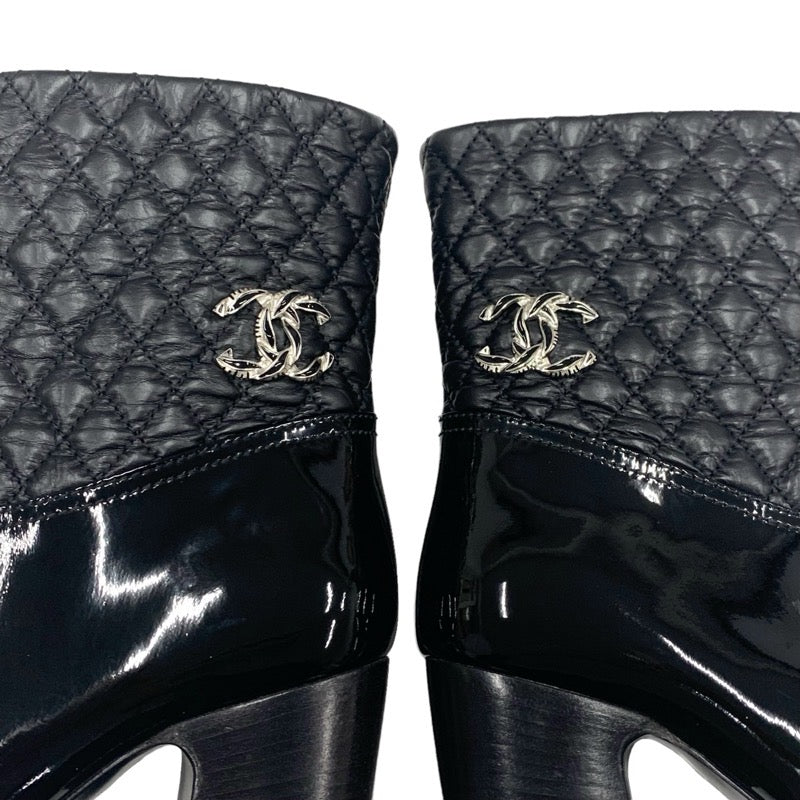 Chanel CHANEL boots, short boots, shoes, patent leather, black, silver, coco mark, matelasse