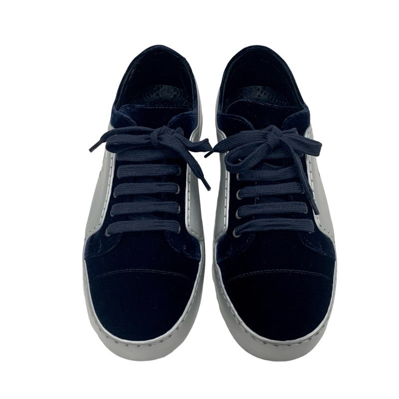 シャネル CHANEL スニーカー 靴 シューズ ベロア レザー シルバー ネイビー ココマーク