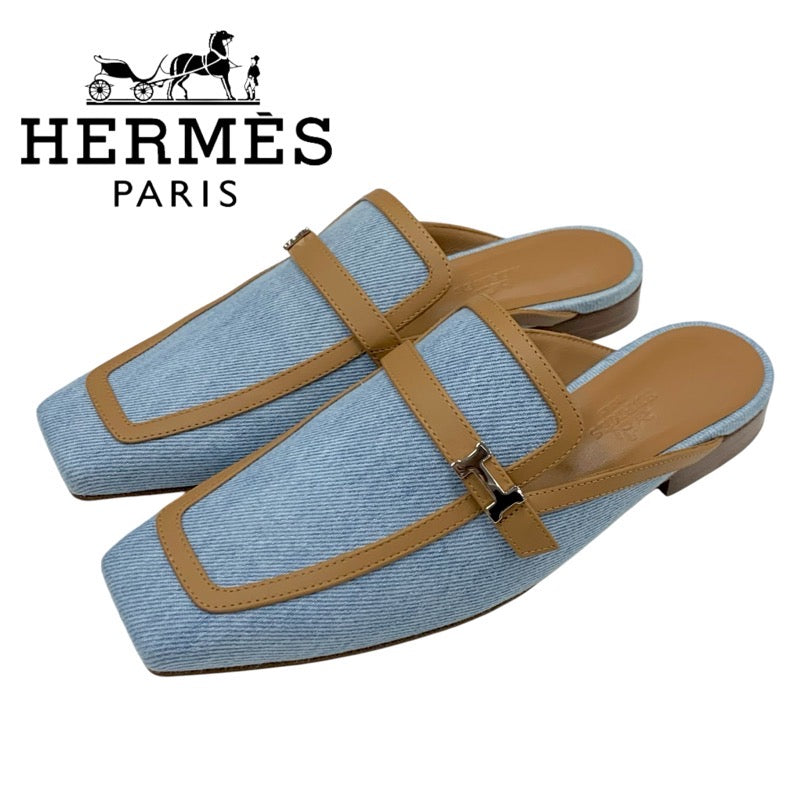 美品　HERMES グルーピー　フラットシューズ　デニム　靴 エルメス HERMES グルーピー フラットシューズ 靴 シューズ