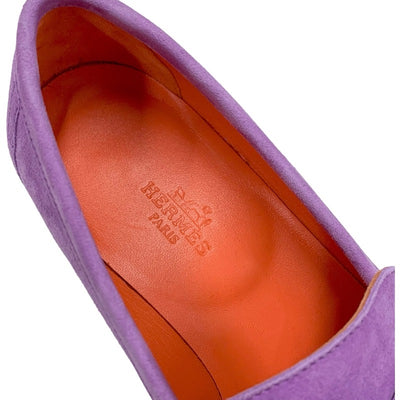 エルメス HERMES ロワイヤル ローファー 革靴 靴 シューズ スエード パープル モカシン フラットシューズ H金具 フリンジ