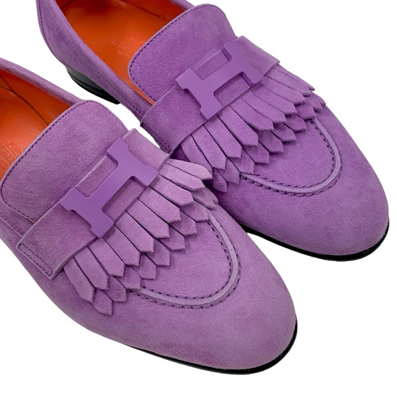 エルメス HERMES ロワイヤル ローファー 革靴 靴 シューズ スエード パープル モカシン フラットシューズ H金具 フリンジ