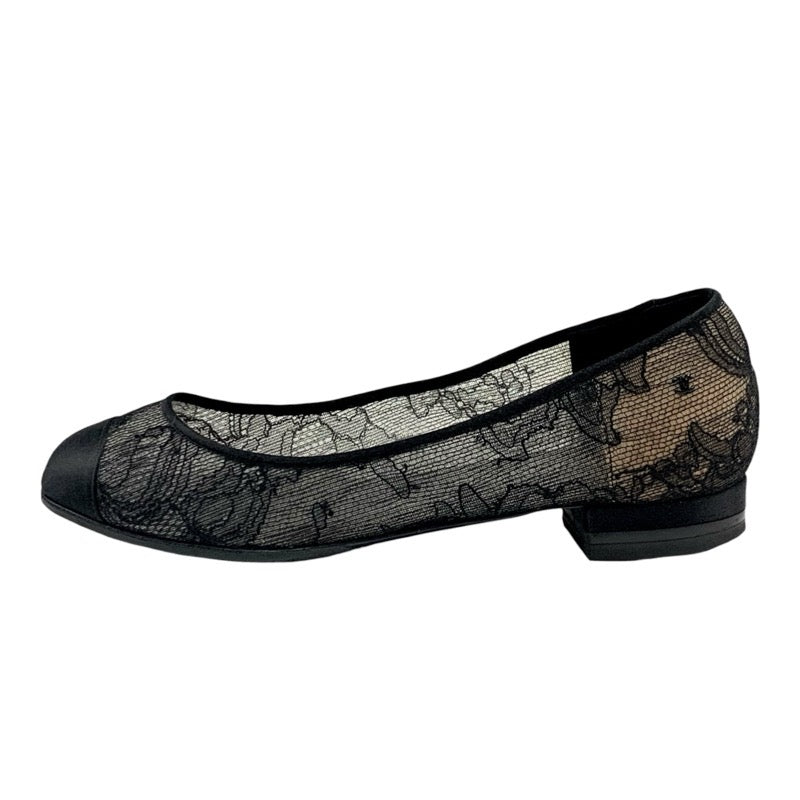 Chanel CHANEL flat shoes shoes lace satin black flat pumps coco mark flower