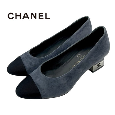 Chanel CHANEL Pumps Shoes Suede Fabric Gray Black Coco Mark