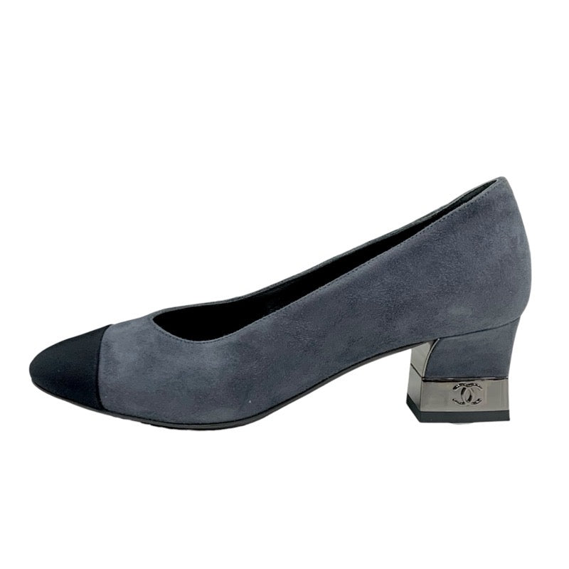 Chanel CHANEL Pumps Shoes Suede Fabric Gray Black Coco Mark