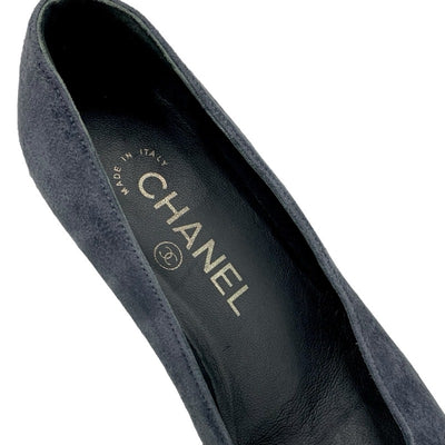 シャネル CHANEL パンプス 靴 シューズ スエード ファブリック グレー ブラック ココマーク