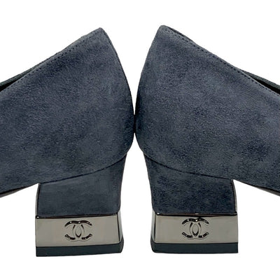 Chanel CHANEL Pumps Shoes Suede Fabric Gray Black Coco Mark