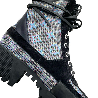 LOUIS VUITTON Lauriat Line Monogram Boots Short Boots Shoes Leather Suede Black Blue Lace-up Ankle Boots