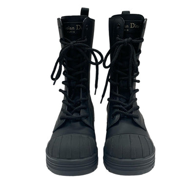 Christian Dior CHRISTIAN DIOR Boots, Short Boots, Shoes, Leather, Rubber, Black, Middle Boots, Logo, Lace-up