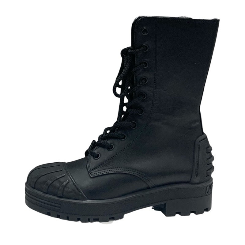 Christian Dior CHRISTIAN DIOR Boots, Short Boots, Shoes, Leather, Rubber, Black, Middle Boots, Logo, Lace-up