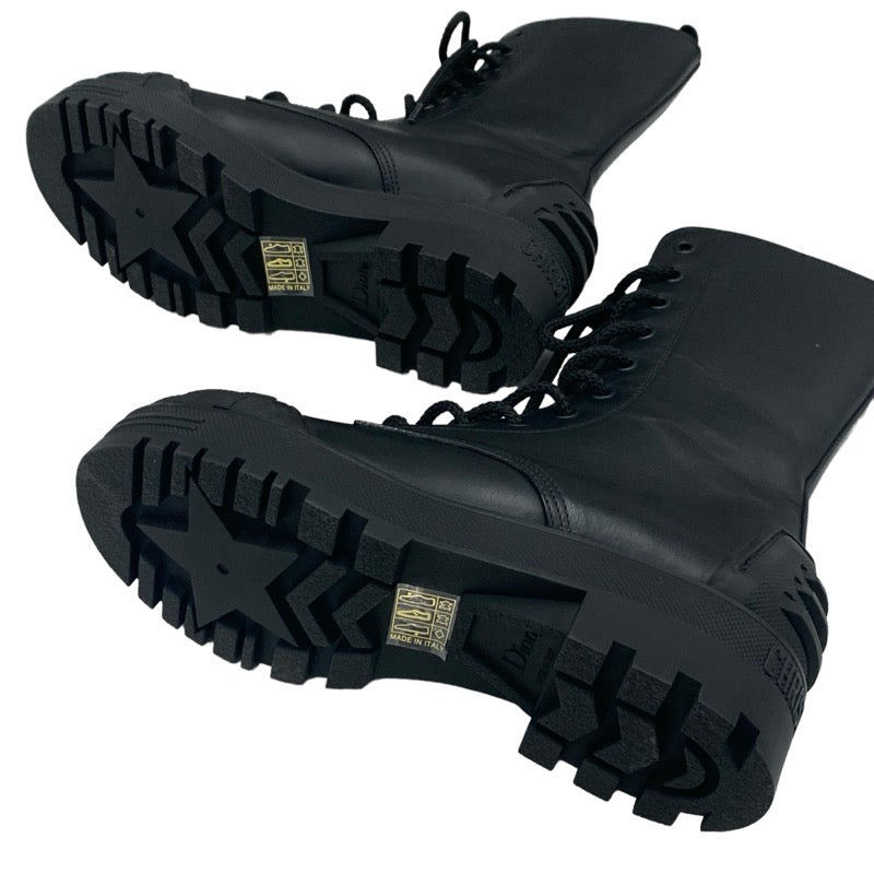 Christian Dior CHRISTIAN DIOR Boots, Short Boots, Shoes, Leather, Rubber, Black, Middle Boots, Logo, Lace-up