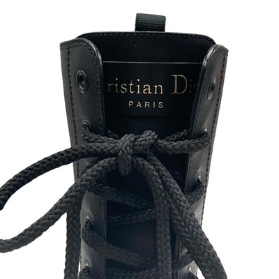 Christian Dior CHRISTIAN DIOR Boots, Short Boots, Shoes, Leather, Rubber, Black, Middle Boots, Logo, Lace-up