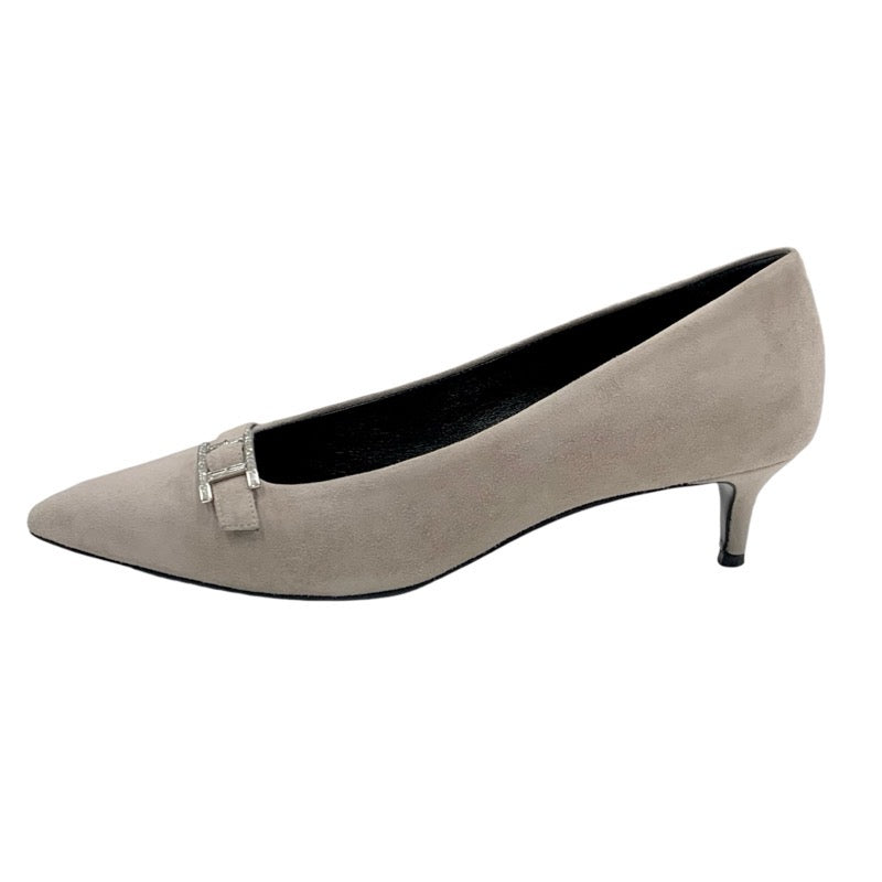 Hermes HERMES Pumps Shoes Suede Gray Silver H Buckle Bijoux