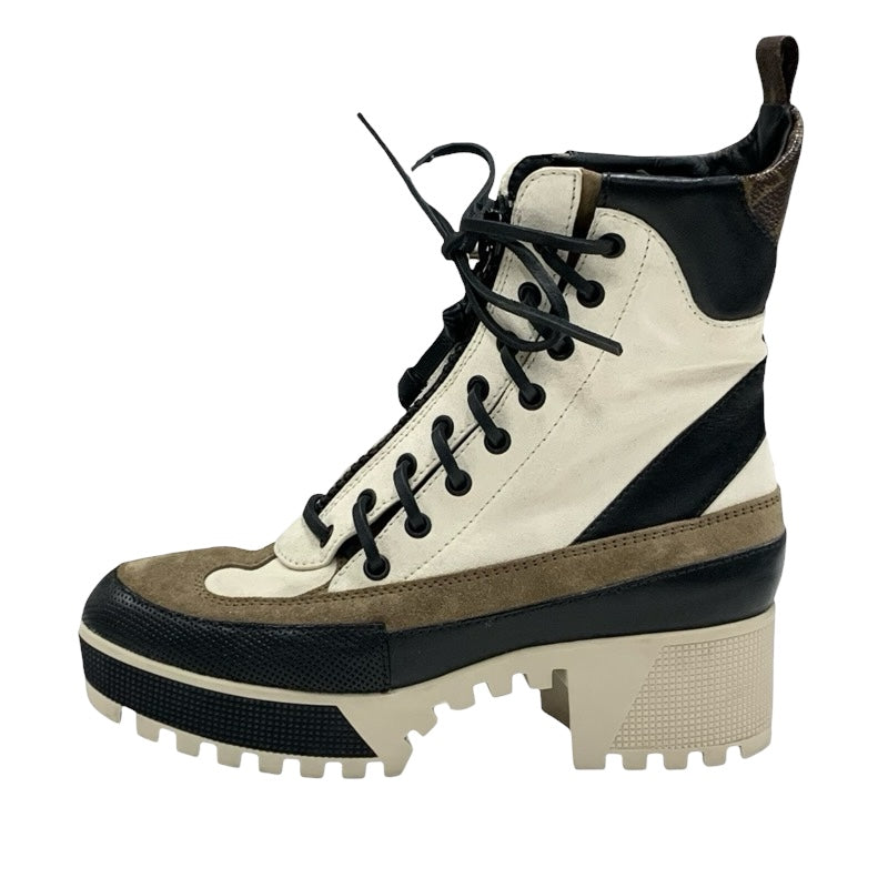 LOUIS VUITTON Lauriat Line Monogram Boots Short Boots Shoes Suede Leather Off-White Brown Black Lace-up Ankle Boots