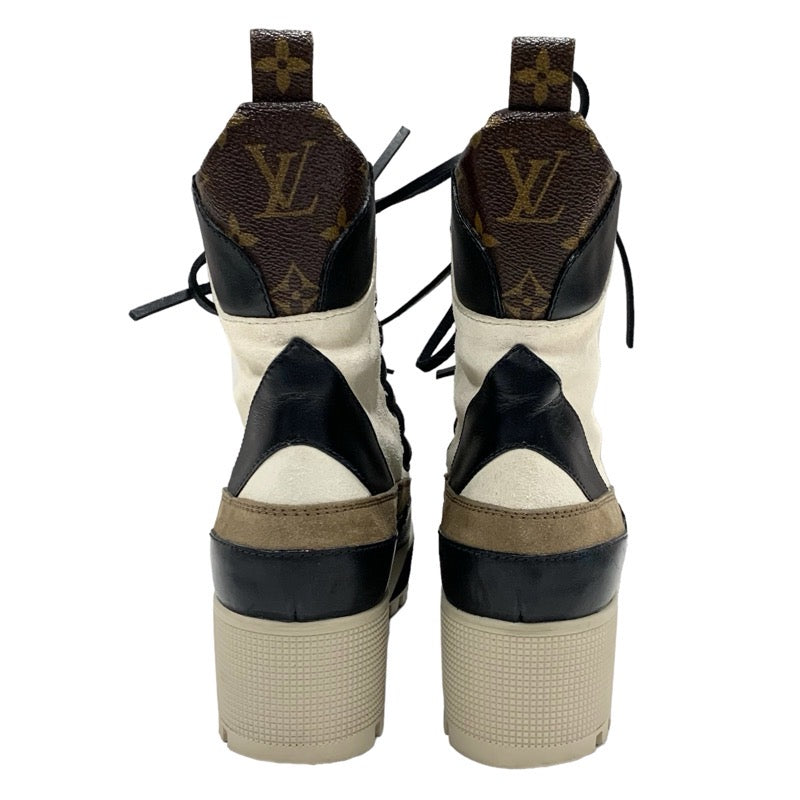 LOUIS VUITTON Lauriat Line Monogram Boots Short Boots Shoes Suede Leather Off-White Brown Black Lace-up Ankle Boots