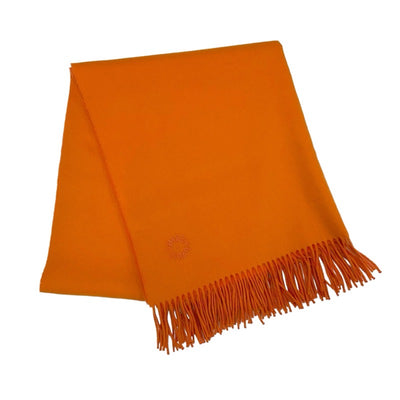 Hermes Double Face Muffler Cashmere Orange Logo Stole