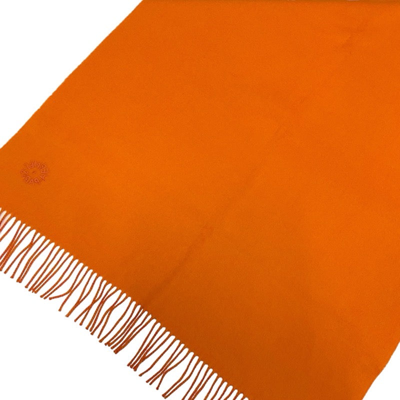 Hermes Double Face Muffler Cashmere Orange Logo Stole