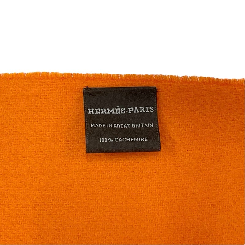 Hermes Double Face Muffler Cashmere Orange Logo Stole