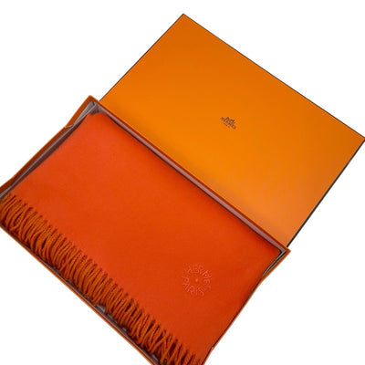 Hermes Double Face Muffler Cashmere Orange Logo Stole