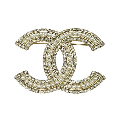 シャネル CHANEL ブローチ コサージュ ゴールド ココマーク ラインストーン パール