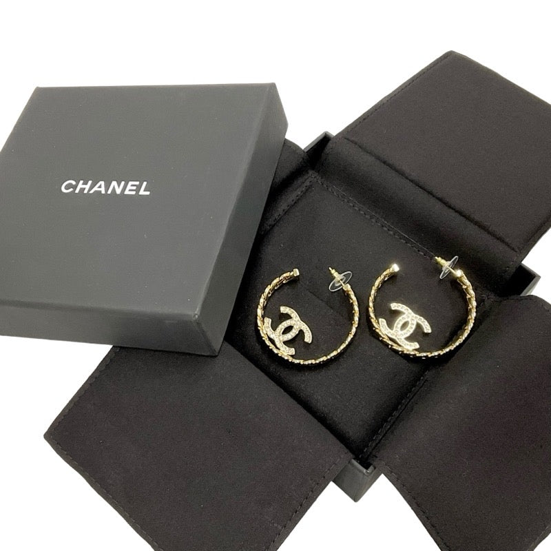 シャネル CHANEL ピアス イヤリング ゴールド ココマーク フープピアス ラインストーン チェーン