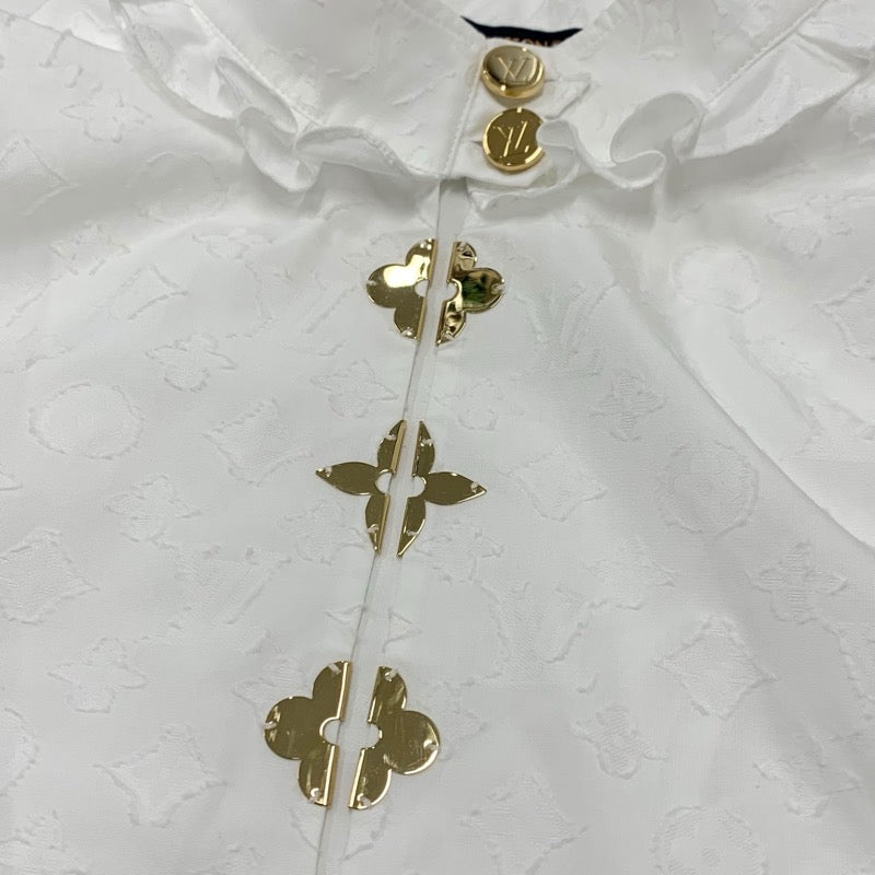 ルイヴィトン LOUIS VUITTON トップス コットン ホワイト ゴールド シャツ ブラウス モノグラム 半袖