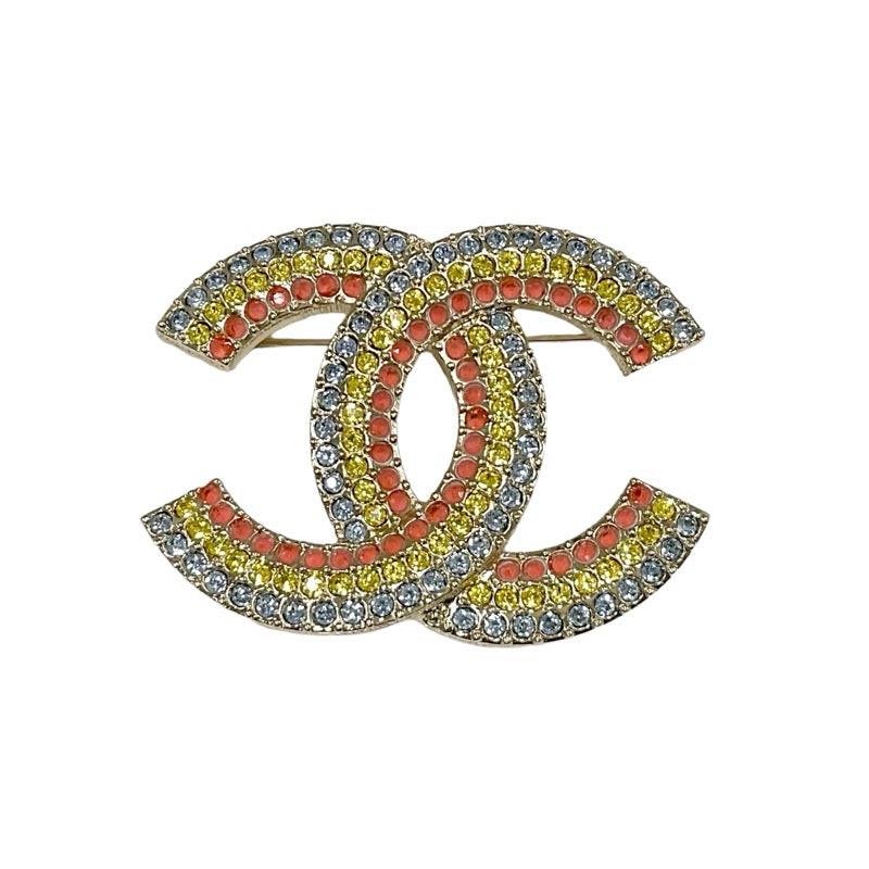 シャネル CHANEL ブローチ コサージュ マルチカラー ココマーク ラインストーン レインボー