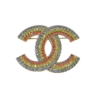 シャネル CHANEL ブローチ コサージュ マルチカラー ココマーク ラインストーン レインボー