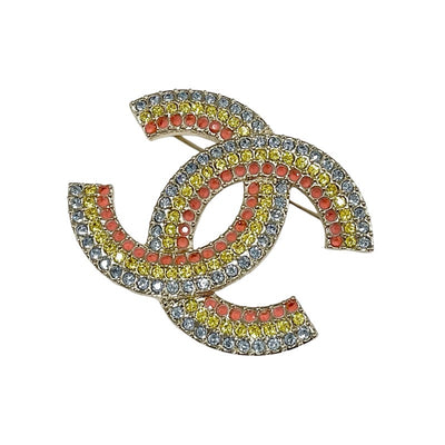 シャネル CHANEL ブローチ コサージュ マルチカラー ココマーク ラインストーン レインボー