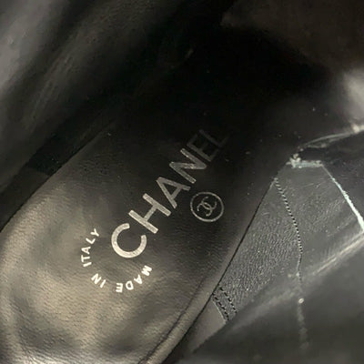 シャネル CHANEL ブーツ ショートブーツ 靴 シューズ ファブリック レザー シルバー ブラック ロゴ