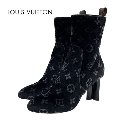 ルイヴィトン LOUIS VUITTON シルエットライン ブーツ ショートブーツ 靴 シューズ ベロア ブラック 黒 モノグラム アンクルブーツ