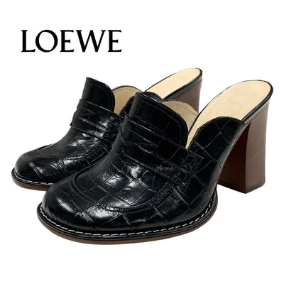 ロエベ LOEWE パンプス 靴 シューズ レザー ブラック 黒 未使用 ミュール クロコ