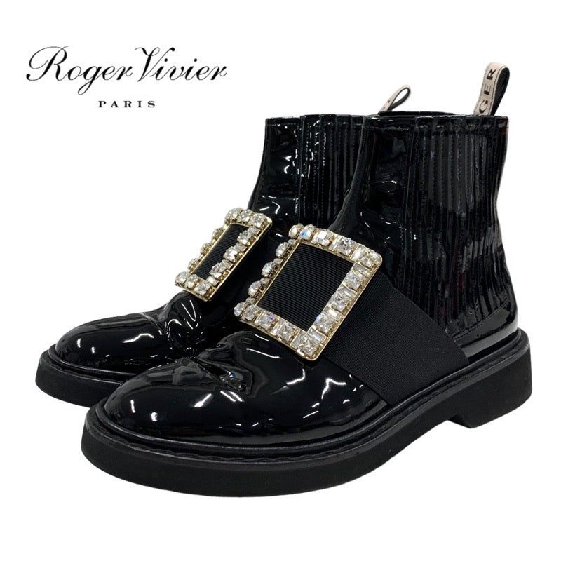 ロジェヴィヴィエ Roger Vivier ヴィヴレンジャー ブーツ ショートブーツ 靴 シューズ パテント ブラック 黒 ストラスバックル ビジュー