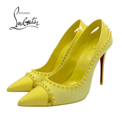 Christian Louboutin pumps shoes suede patent yellow spikes studs