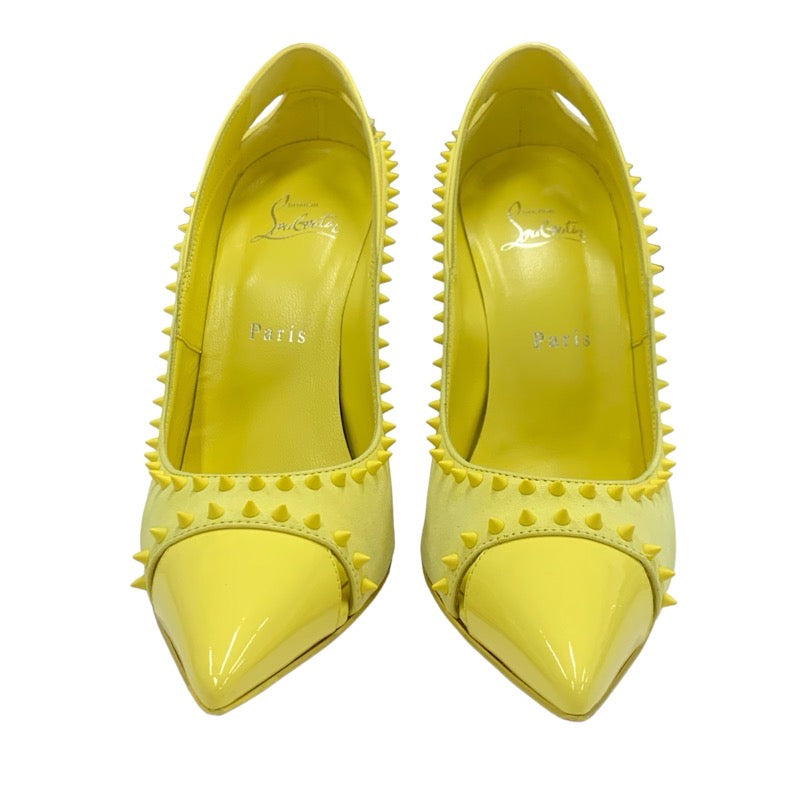 Christian Louboutin pumps shoes suede patent yellow spikes studs