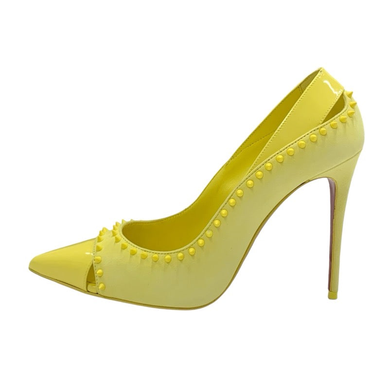 Christian Louboutin pumps shoes suede patent yellow spikes studs