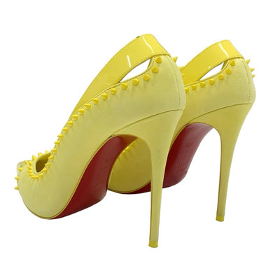 Christian Louboutin pumps shoes suede patent yellow spikes studs