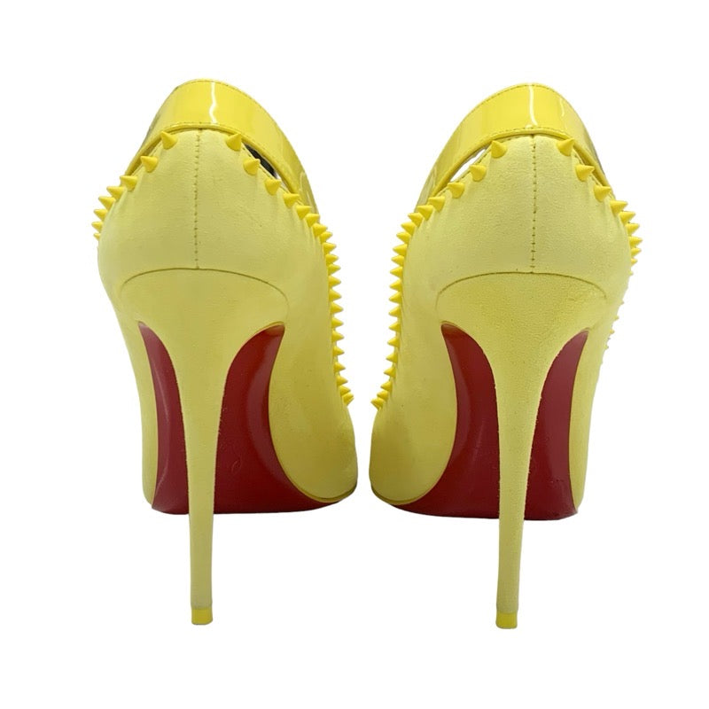 Christian Louboutin pumps shoes suede patent yellow spikes studs