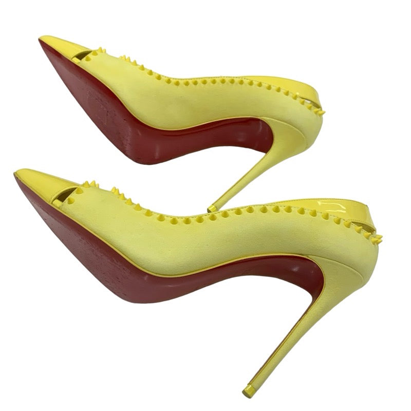 Christian Louboutin pumps shoes suede patent yellow spikes studs