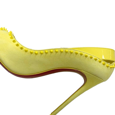 Christian Louboutin pumps shoes suede patent yellow spikes studs