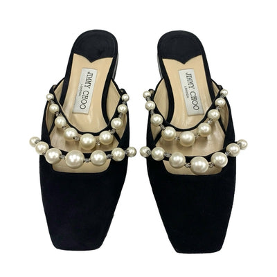 ジミーチュウ JIMMY CHOO AMAYA FLAT フラットシューズ 靴 シューズ スエード ブラック ホワイト 黒 パール ミュール
